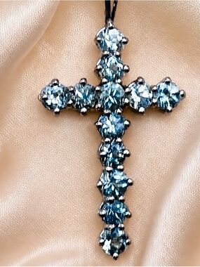 Genuine Natural Aquamarine Cross Pendant Necklace with 18”chain